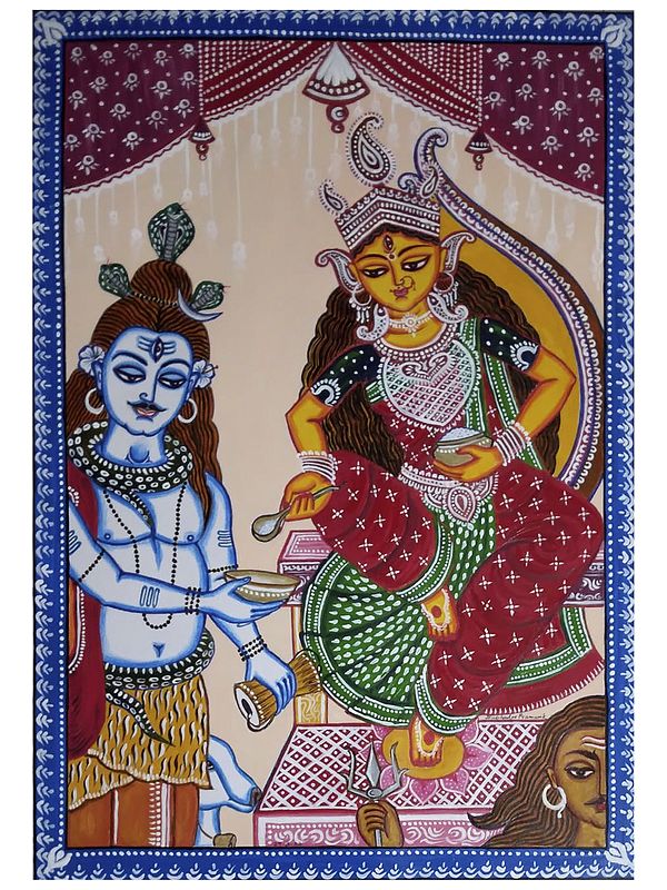 Kashi Puradheeshwari - Lord Shiva and Parvati | Acrylic on Paper | By Subhankar Pramanik