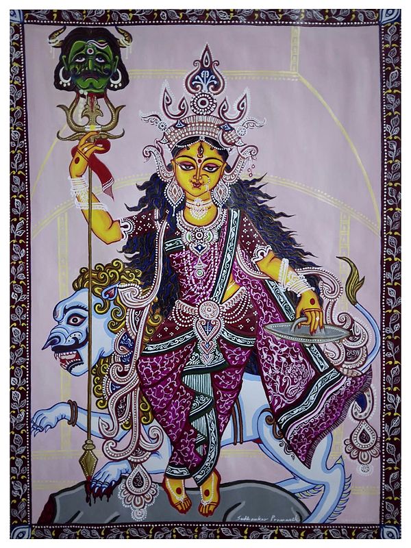The Triumphant Goddess Mahishasura Mardini - Durga| Acrylic On Paper | By Subhankar Pramanik