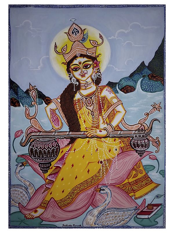 Vedgarbha - Goddess Saraswati | Poster And Acrylic On Paper | By Subhankar Pramanik