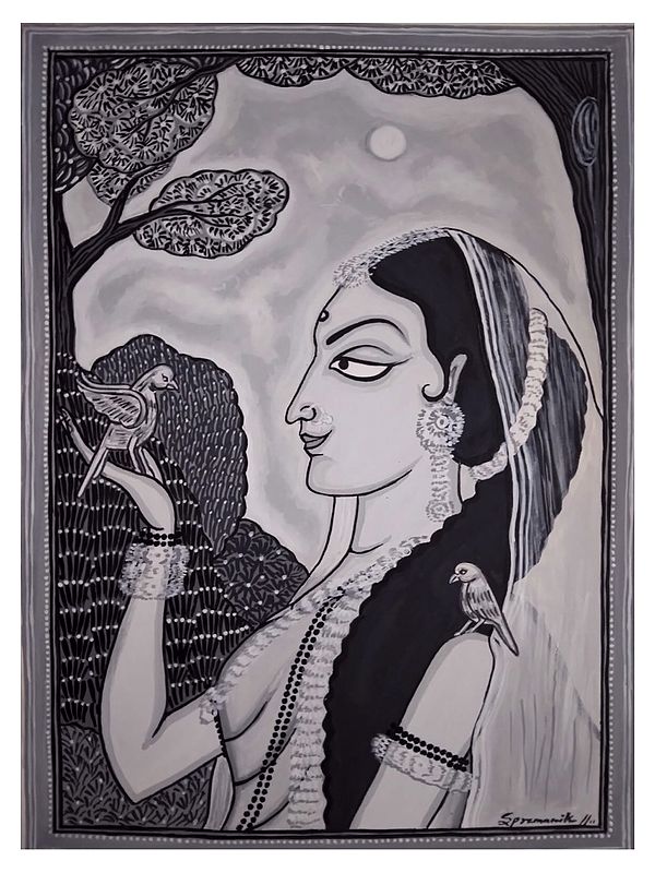 Jaanaki - Goddess Sita with Birds | Poster and Acrylic on Paper | By Subhankar Pramanik