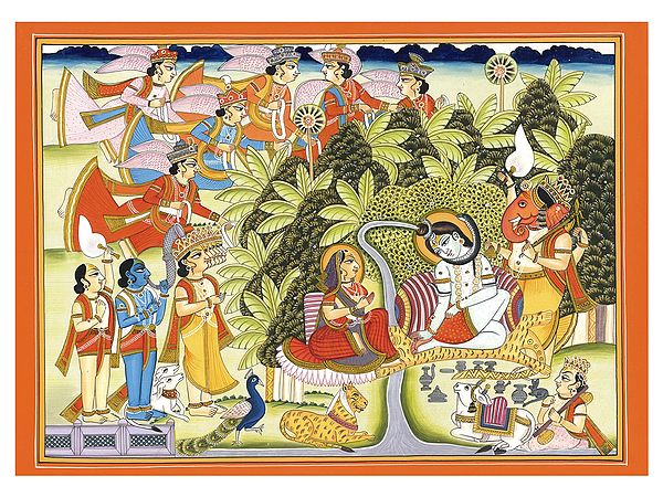 Shiva and Parvati on Kailasha | Art by Sandeep on Handmade Hard Paper Water Color