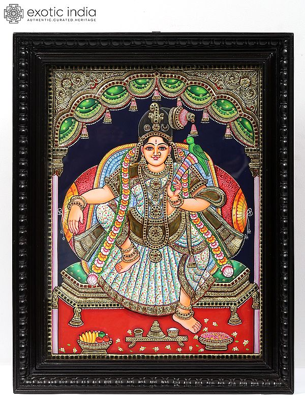 Sitting Goddess Andal | Tanjore Painting with Frame