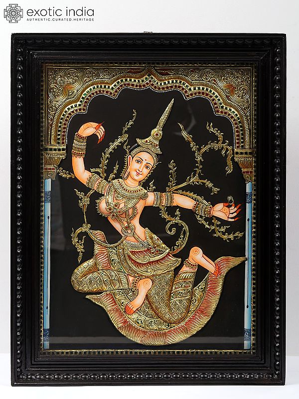 Goddess Sita in Thai Temple | Tanjore Painting | With Frame