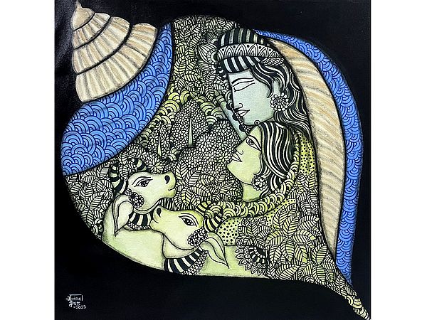 Janma Utsav - Radha Krishna Painting | Acrylic On Canvas | By Mrinal Dutt