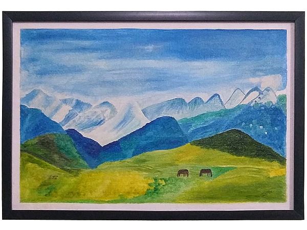 Mountain View Landscape Painting | Oil On Canvas | By Mansee Agarwal | With Frame