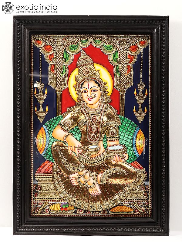 Goddess Annapurna Embossed Tanjore Painting with Frame