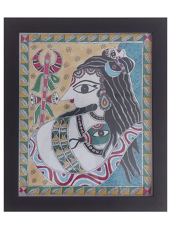 Madhubani Mahadev - Lord Shiva | Watercolor On Canvas | By Prachi Deshpande | With Frame