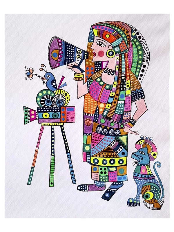 Lady And Her Cat - Moments Capture | Acrylic And Ink On Paper | By Rukshana Tabassum