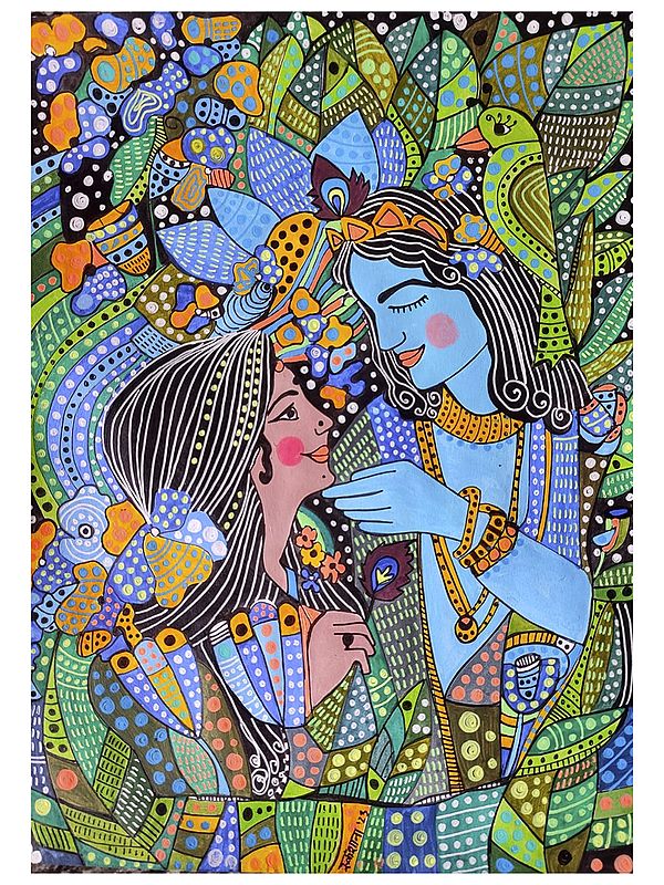 Radha And Krishna In Madhuban - Bond Of Soul | Acrylic And Ink On Paper | By Rukshana Tabassum
