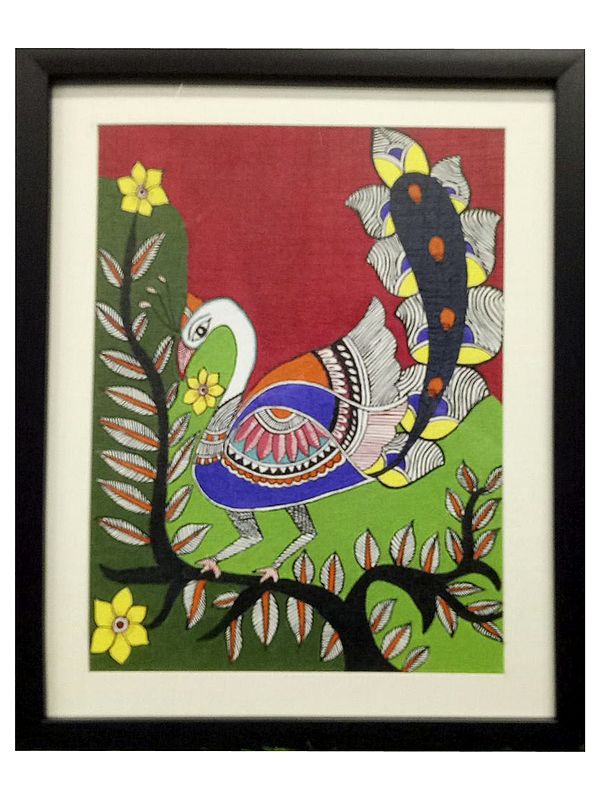 Beautiful Peacock on Tree | Watercolor on Canvas Sheet | By Krishna Joshi