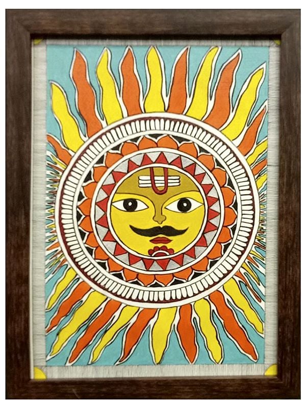 Lord Sun - Madhubani Painting | Watercolor On Canvas Sheet | By Krishna Joshi