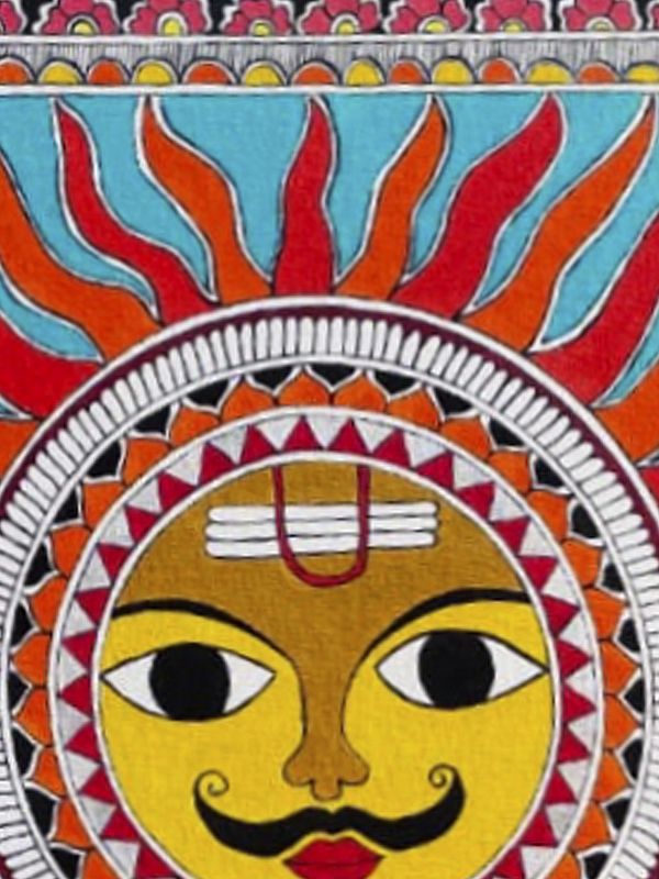 Rays Of Lord SunMadhubani Painting Watercolor On Canvas Sheet By