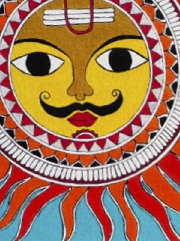 Rays Of Lord SunMadhubani Painting Watercolor On Canvas Sheet By