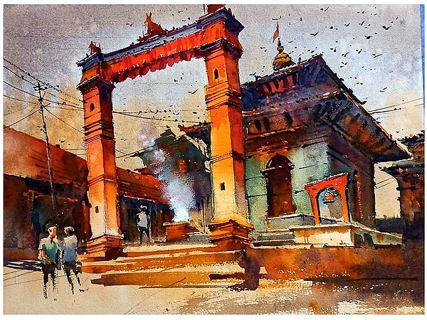 Temple in Kathmandu | Watercolor Painting | By Praween Karmakar