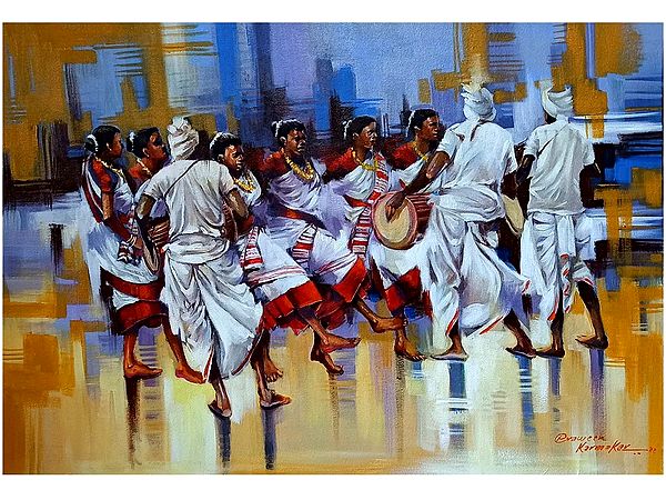 Jhumar Painting - Folk Dance Of Jharkhand | Acrylic On Canvas | By Praween Karmakar