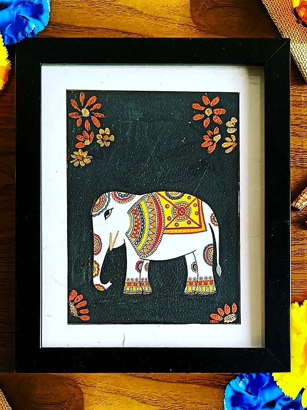 Madhubani Painting of Elephant | Painting on Paper | By Anshu Tripathi | With Frame