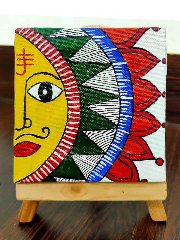 The Shining Sun - Madhubani Painting | Canvas Painting | By Anshu Tripathi