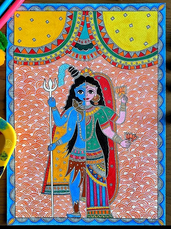 Symbol of Union - Ardhanarishwar | Painting on Paper | By Anshu Tripathi