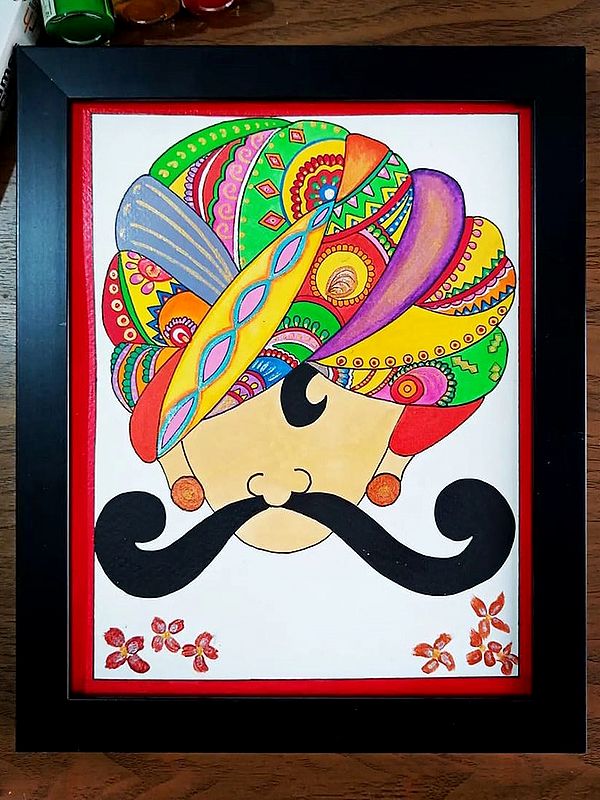 Face Painting with Mustache and Turban | Painting on Paper | By Anshu Tripathi | With Frame