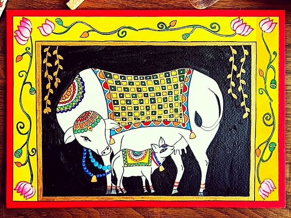 Kamdhenu - Bond of Mother | Painting on Paper | By Anshu Tripathi