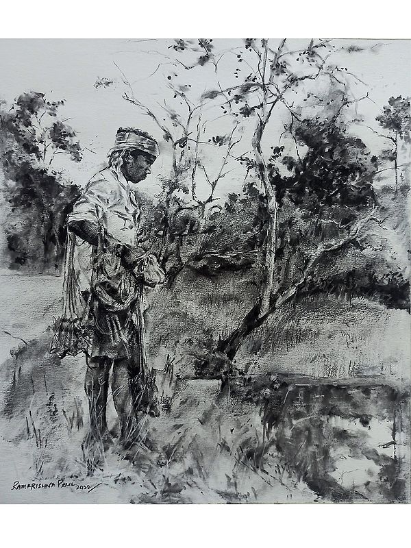 The Fisher Boy | Charcoal on Paper | By Ramkrishna Paul