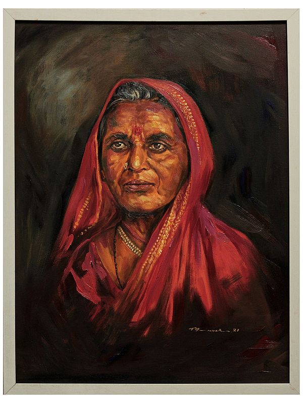 Old Indian Woman | Painting by Mainak Bhowmick