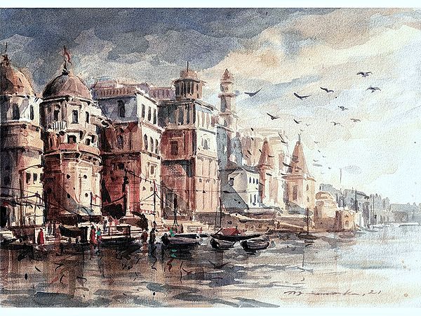Banaras Ghat | Watercolor on Paper | Painting by Mainak Bhowmick
