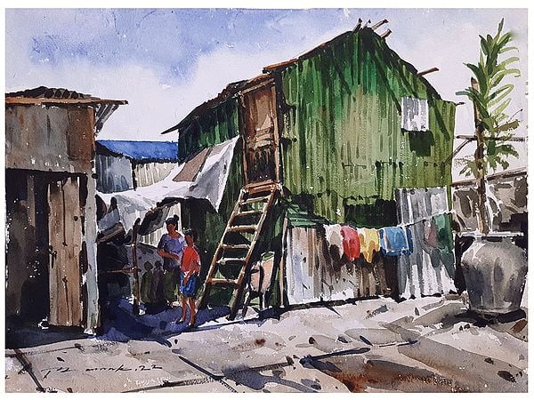 The Slum | Painting by Mainak Bhowmick