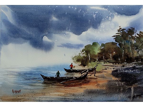 Sea Side Boat - Landscape | Watercolor on Canson Paper | By Prabhas Parappur