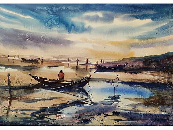 An Evening At Sea Side - Beautiful Landscape | Watercolor On Fabriano Paper | By Prabhas Parappur