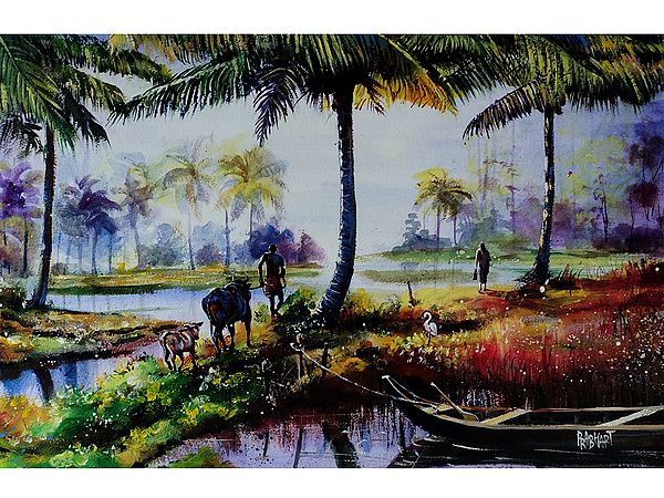 Beautiful Landscape Of Nature | Acrylic On Paper | By Prabhas Parappur