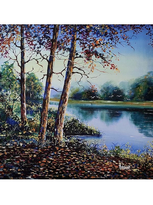 Calm Lake - Acrylic Landscape | Acrylic On Canvas | By Prabhas Parappur