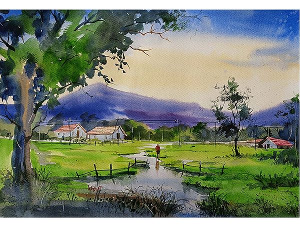 After Rain Landscape | Watercolor On Paper | By Prabhas Parappur