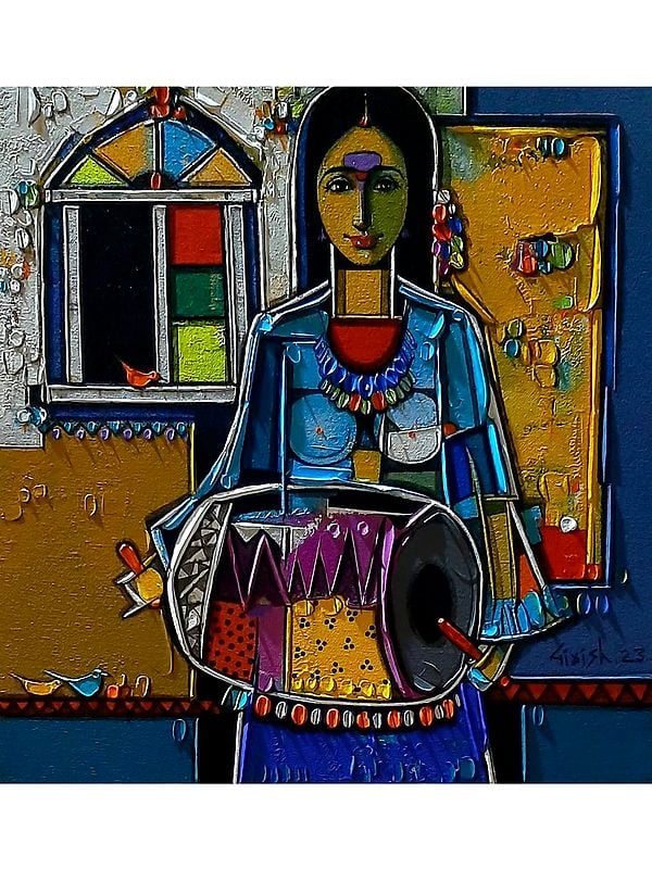 Lady Drummer | Painting by Girish Adannavar