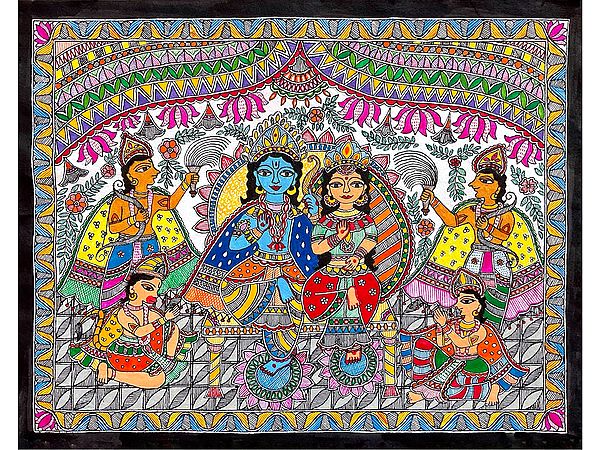 Ram Darbar - Madhubani Painting | Acrylic On Handmade Sheet | By Urwashi Nirala