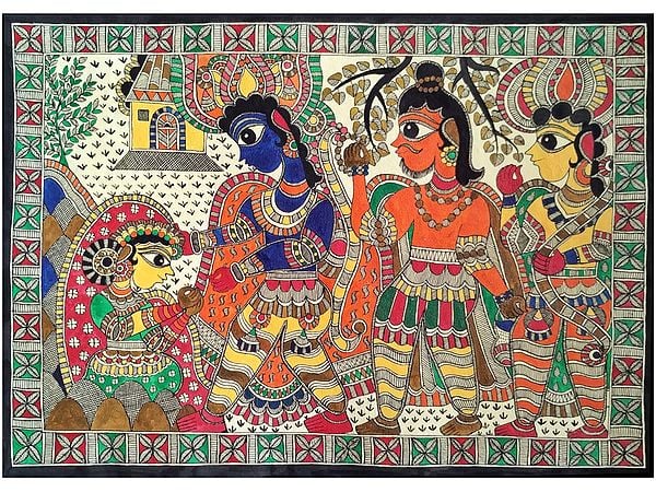 Ahilya Uddhar - Welfare Of Ahilya | Acrylic On Handmade Sheet | By Urwashi Nirala