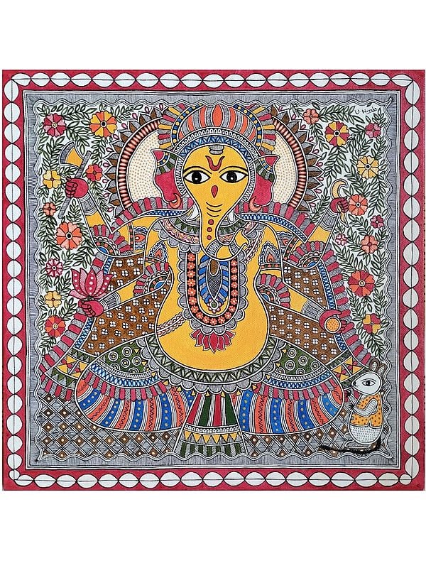 Ganesha - Mythology Madhubani Painting | Acrylic On Canvas | By Urwashi Nirala