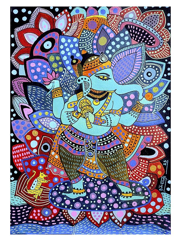Attractive Ganesha | Acrylic And Ink On Paper | By Rukshana Tabassum