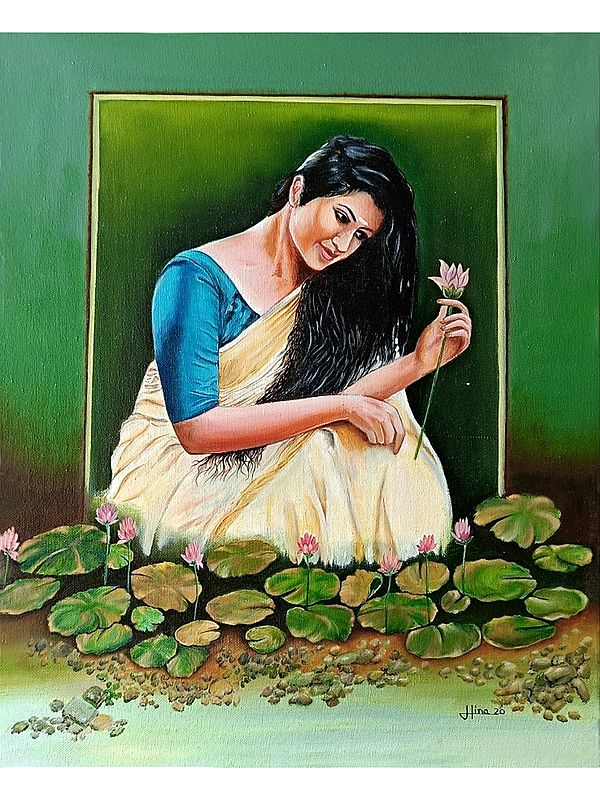 Mohini - Lady with Flowers | Painting by Hina Sudhir Mahuvagara