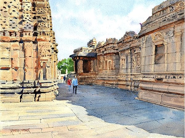 Shadows Of The Divine Walls | Watercolor On Paper | By Ramesh Jhawar