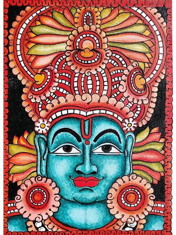 Kerala Mural Krishna Face | Acrylic on Canvas | By Rojalee Panda