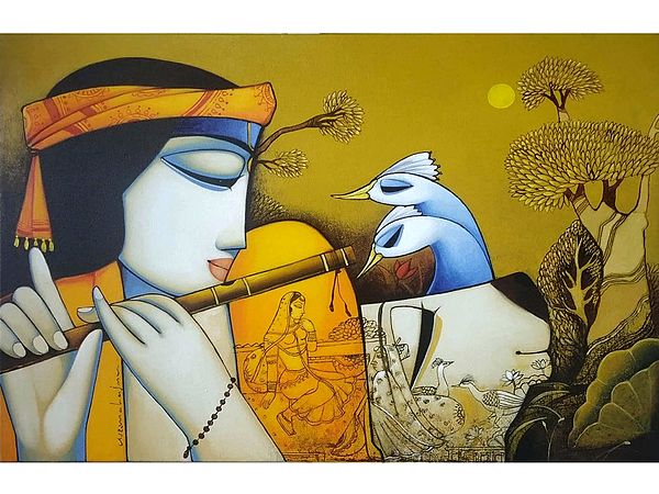 Shri Krishna with Devotees | Acrylic on Canvas | By Arvind Mahajan