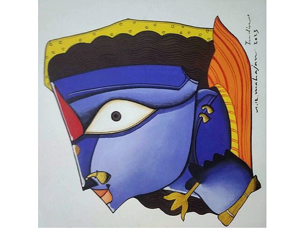 Goddess Durga Face | Acrylic On Paper | By Arvind Mahajan