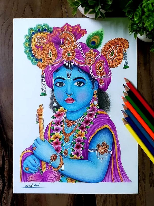 Bal Gopal - Krishna | Color Pencil Art by Sunil Kumar