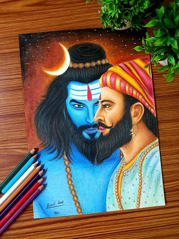 Shiva Behind Shivaji Painting | Color Pencil Art by Sunil Kumar
