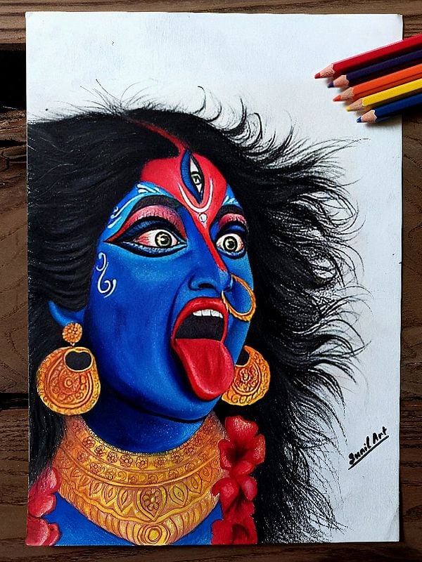 Attractive Painting of Goddess Kali | Color Pencil Art by Sunil Kumar