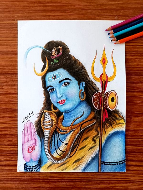 Beautiful Painting of Blessing Shiva | Color Pencil Art by Sunil Kumar