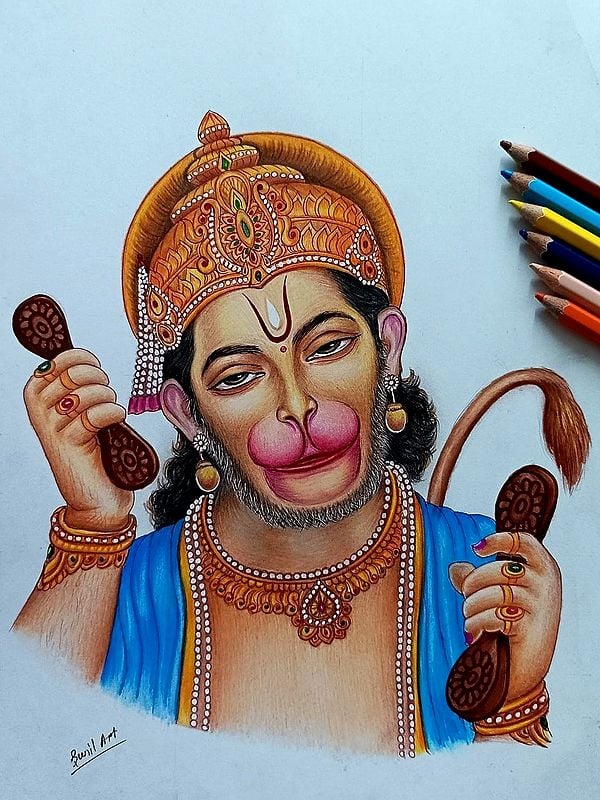Meditating Hanuman Painting | Colorpencil Art by Sunil Kumar