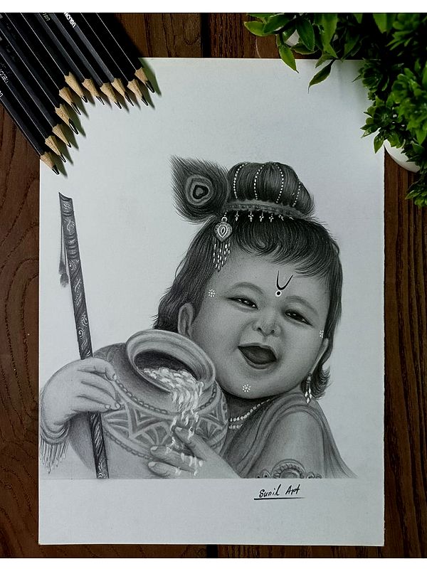 Little Krishna with Cute Smile | Graphite Pencil Medium | By Sunil Kumar