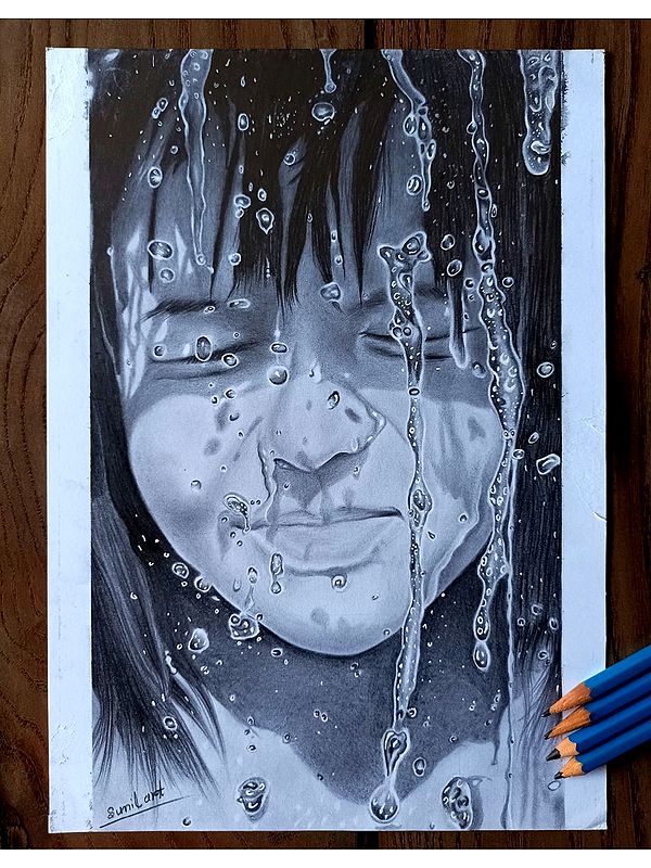 Realistic Portrait of Water Effect on Face | Graphite Pencil Medium | By Sunil Kumar